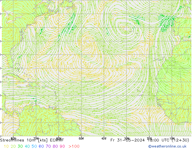 Stroomlijn 10m ECMWF vr 31.05.2024 18 UTC