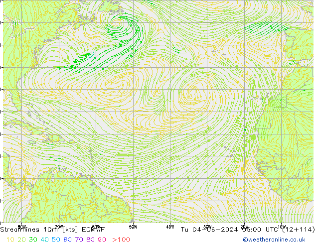 Linha de corrente 10m ECMWF Ter 04.06.2024 06 UTC