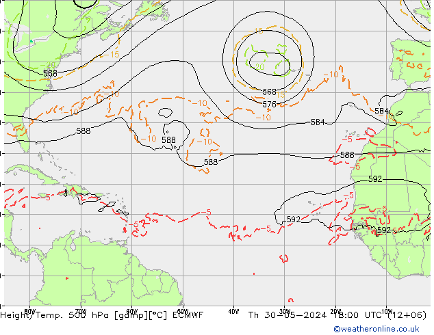 Z500/Rain (+SLP)/Z850 ECMWF Th 30.05.2024 18 UTC