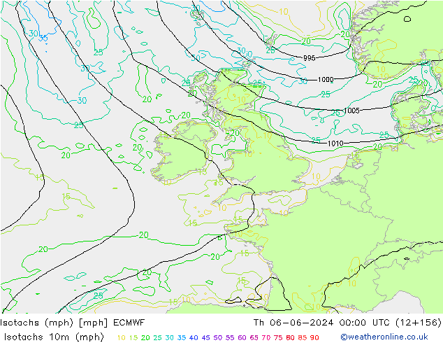Isotachs (mph) ECMWF  06.06.2024 00 UTC