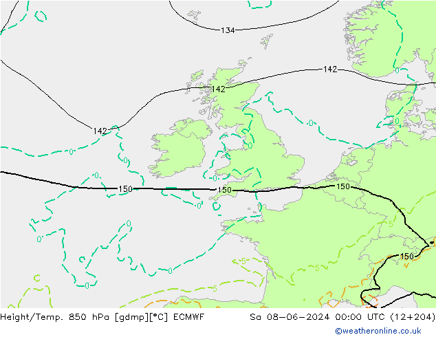 Hoogte/Temp. 850 hPa ECMWF za 08.06.2024 00 UTC