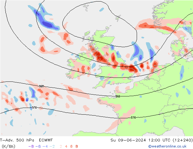 T-Adv. 500 hPa ECMWF Su 09.06.2024 12 UTC