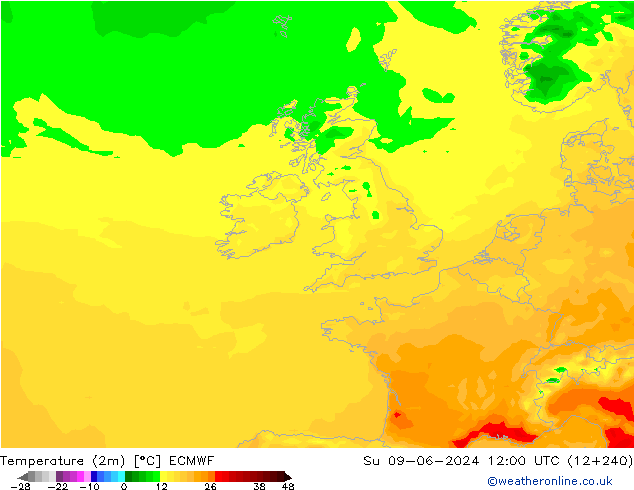 Sıcaklık Haritası (2m) ECMWF Paz 09.06.2024 12 UTC