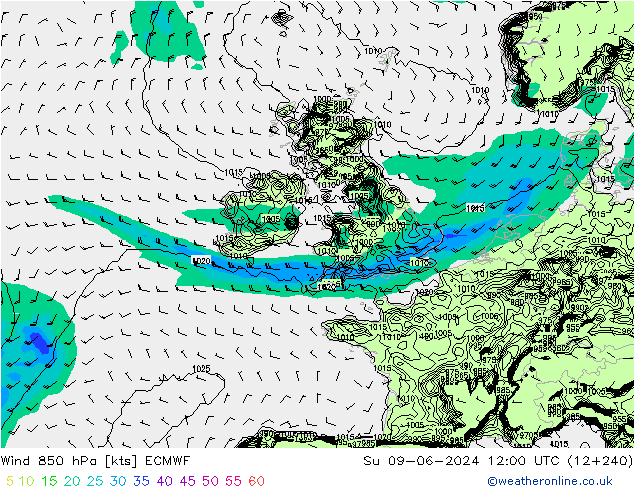 Vento 850 hPa ECMWF Dom 09.06.2024 12 UTC