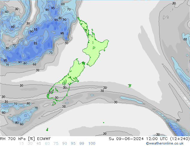 RH 700 hPa ECMWF Dom 09.06.2024 12 UTC