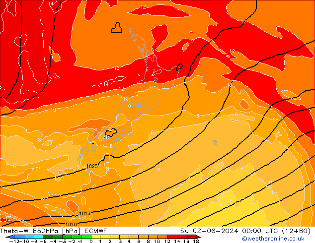 Theta-W 850hPa ECMWF Su 02.06.2024 00 UTC