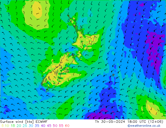 Viento 10 m ECMWF jue 30.05.2024 18 UTC