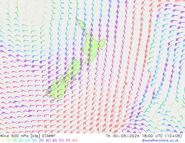 Wind 500 hPa ECMWF Do 30.05.2024 18 UTC