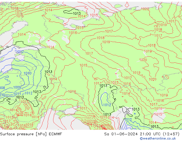 Pressione al suolo ECMWF sab 01.06.2024 21 UTC