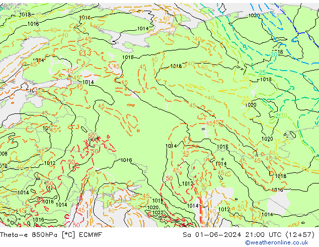 Theta-e 850hPa ECMWF Sáb 01.06.2024 21 UTC