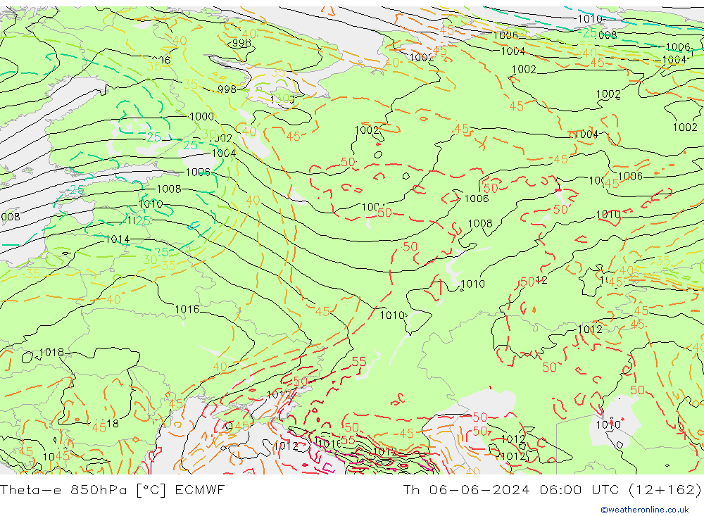 Theta-e 850hPa ECMWF Per 06.06.2024 06 UTC