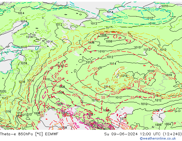 Theta-e 850hPa ECMWF dim 09.06.2024 12 UTC