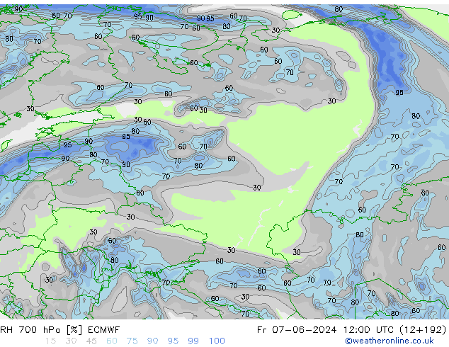 RH 700 hPa ECMWF Sex 07.06.2024 12 UTC