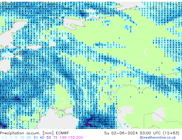 Precipitation accum. ECMWF nie. 02.06.2024 03 UTC