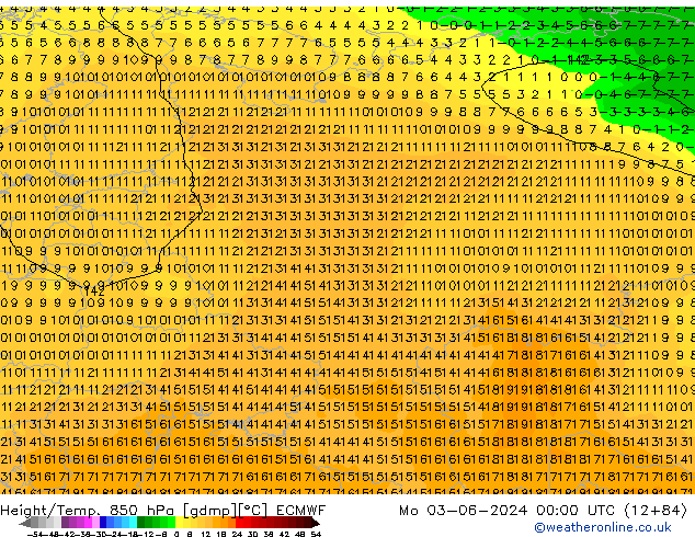 Z500/Rain (+SLP)/Z850 ECMWF Mo 03.06.2024 00 UTC