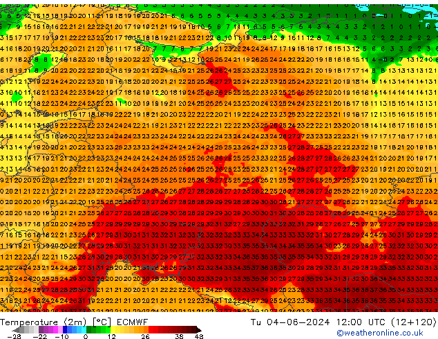 Temperatura (2m) ECMWF Ter 04.06.2024 12 UTC