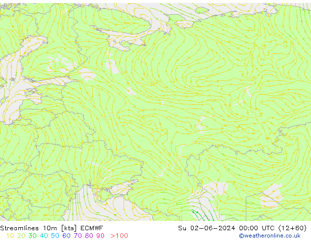 Linea di flusso 10m ECMWF dom 02.06.2024 00 UTC