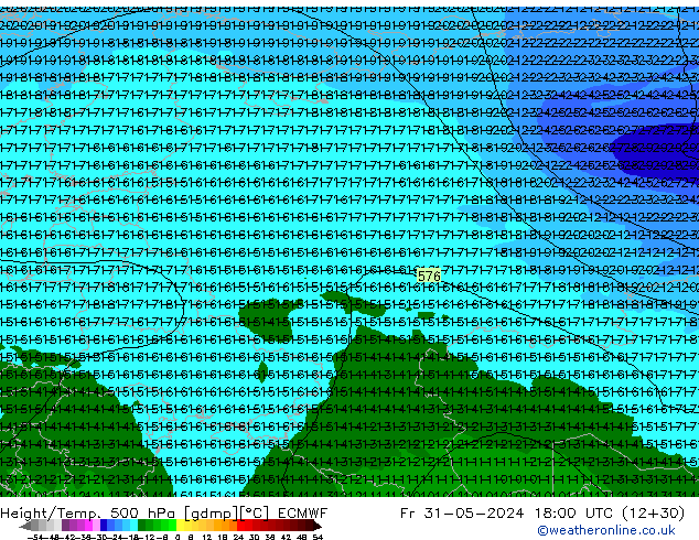 Z500/Rain (+SLP)/Z850 ECMWF vie 31.05.2024 18 UTC