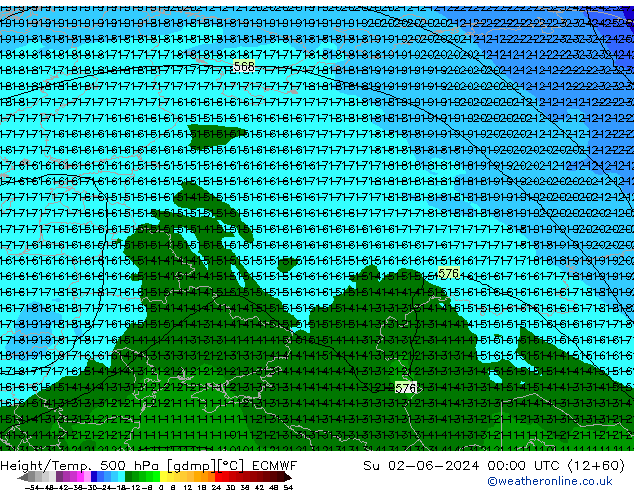 Z500/Rain (+SLP)/Z850 ECMWF dom 02.06.2024 00 UTC