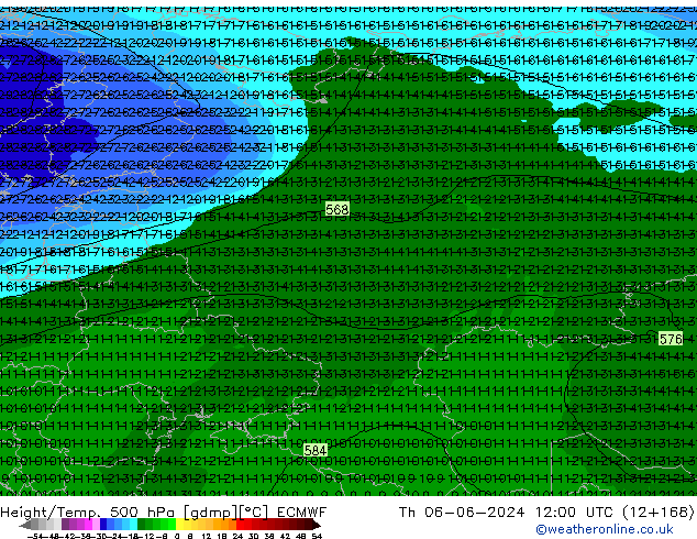 Z500/Rain (+SLP)/Z850 ECMWF gio 06.06.2024 12 UTC