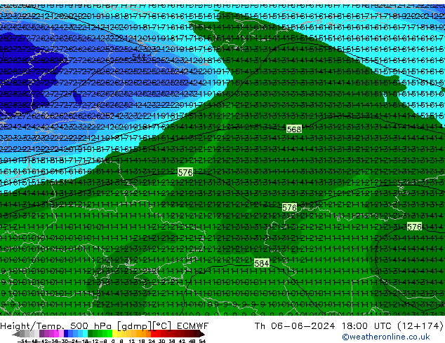 Z500/Rain (+SLP)/Z850 ECMWF Th 06.06.2024 18 UTC