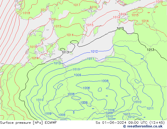Bodendruck ECMWF Sa 01.06.2024 09 UTC
