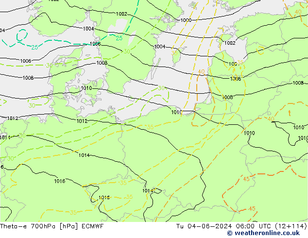 Theta-e 700гПа ECMWF вт 04.06.2024 06 UTC