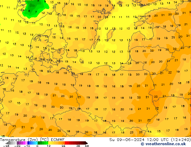 Temperature (2m) ECMWF Ne 09.06.2024 12 UTC