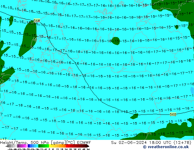 Height/Temp. 500 hPa ECMWF Su 02.06.2024 18 UTC