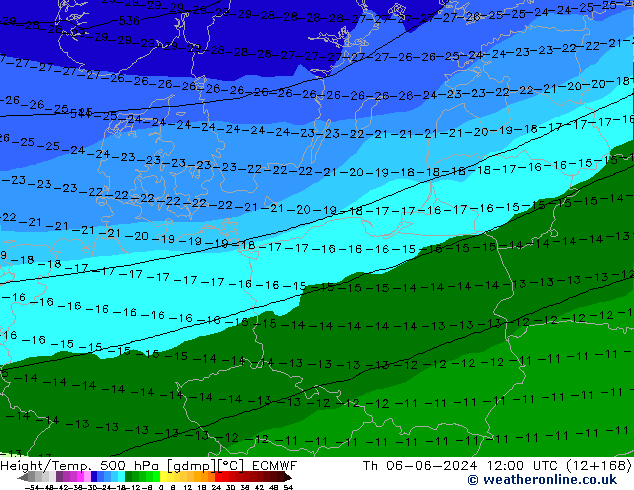 Height/Temp. 500 hPa ECMWF Do 06.06.2024 12 UTC