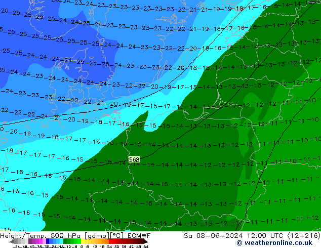 Z500/Rain (+SLP)/Z850 ECMWF sab 08.06.2024 12 UTC