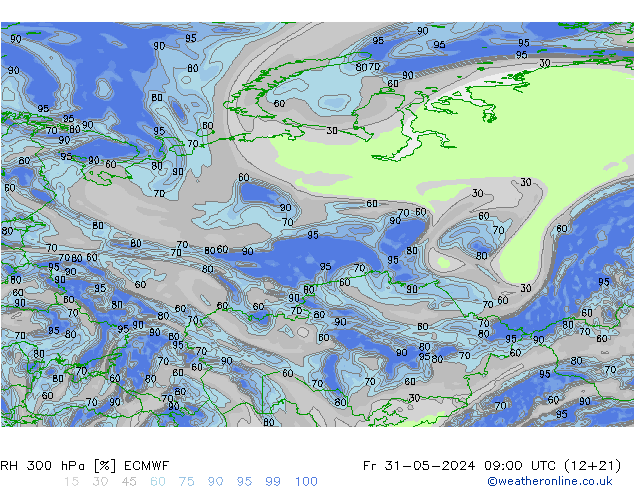 RH 300 hPa ECMWF Fr 31.05.2024 09 UTC