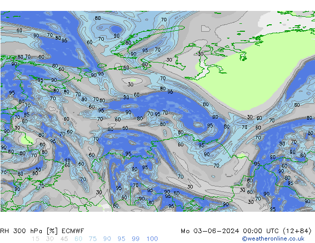 RH 300 hPa ECMWF Seg 03.06.2024 00 UTC