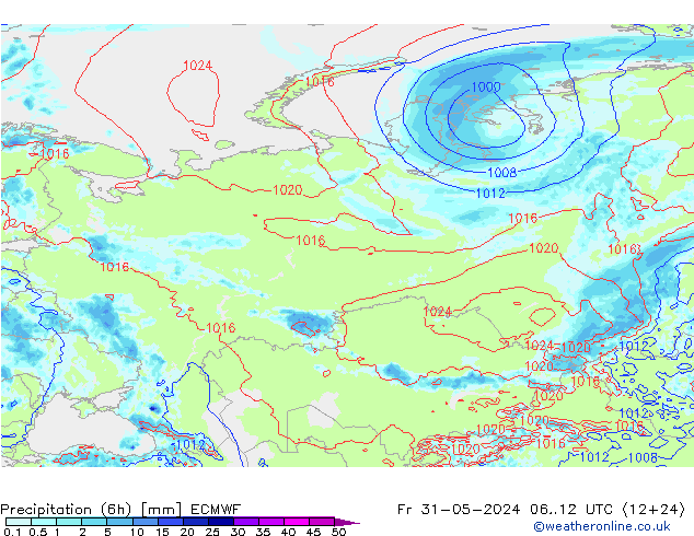 Precipitation (6h) ECMWF Fr 31.05.2024 12 UTC