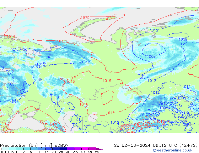 Z500/Rain (+SLP)/Z850 ECMWF Dom 02.06.2024 12 UTC