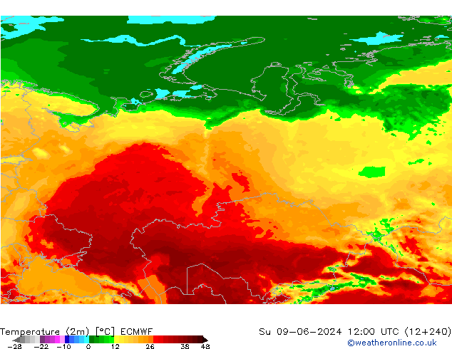 Sıcaklık Haritası (2m) ECMWF Paz 09.06.2024 12 UTC