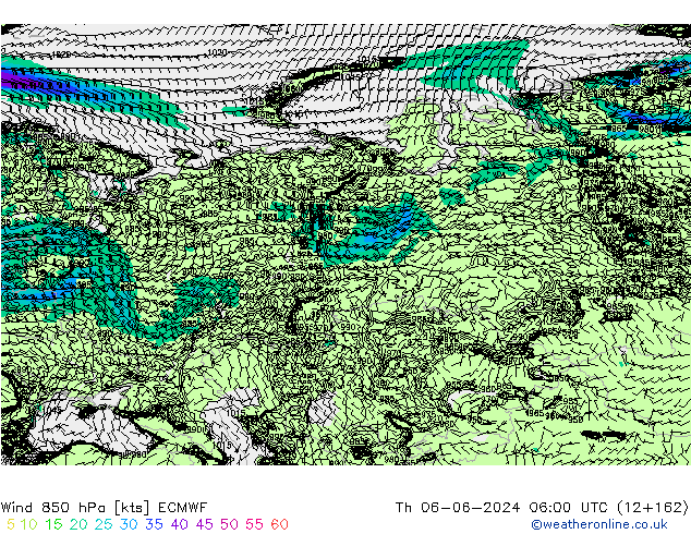 wiatr 850 hPa ECMWF czw. 06.06.2024 06 UTC