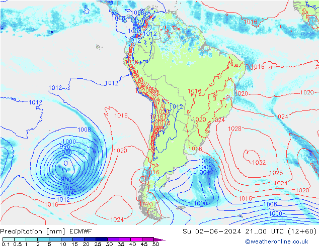 осадки ECMWF Вс 02.06.2024 00 UTC