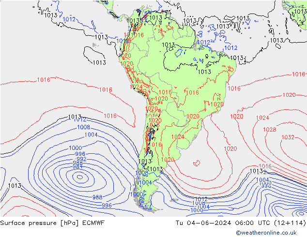 Surface pressure ECMWF Tu 04.06.2024 06 UTC