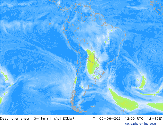 Deep layer shear (0-1km) ECMWF jeu 06.06.2024 12 UTC