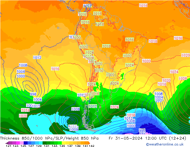 Thck 850-1000 hPa ECMWF Fr 31.05.2024 12 UTC