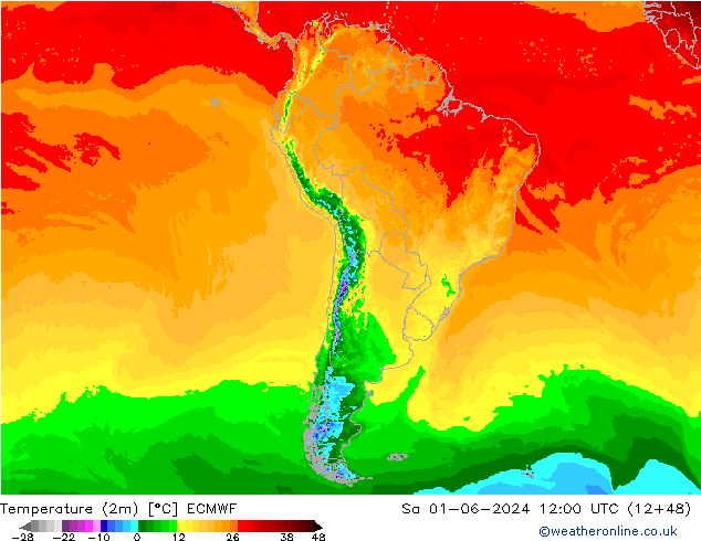 température (2m) ECMWF sam 01.06.2024 12 UTC