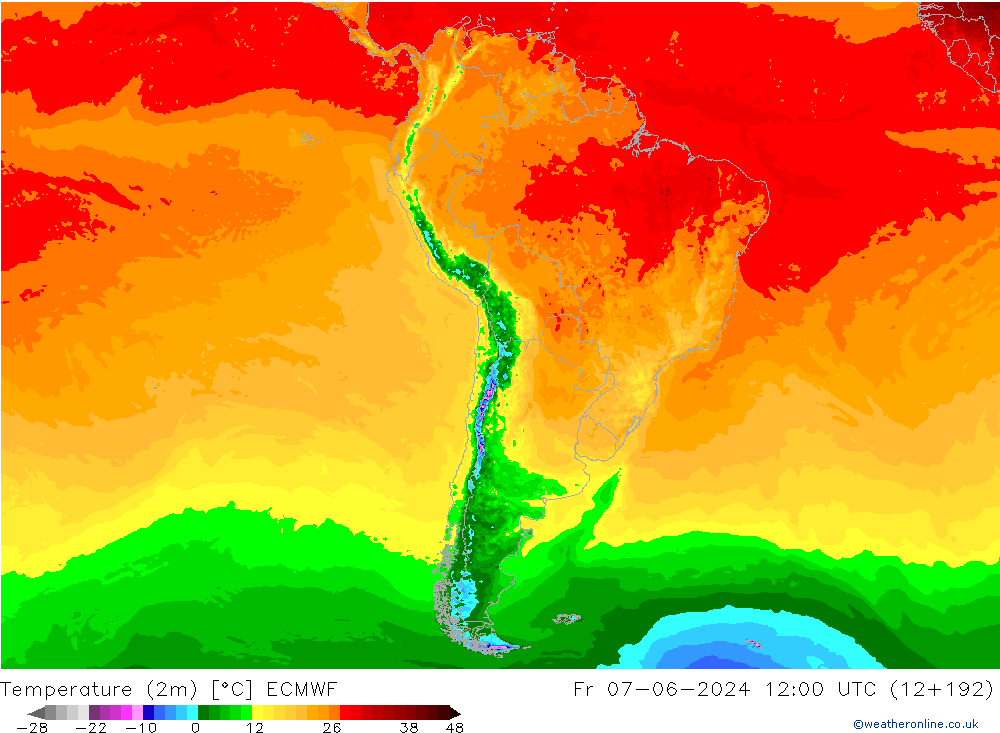 Temperaturkarte (2m) ECMWF Fr 07.06.2024 12 UTC