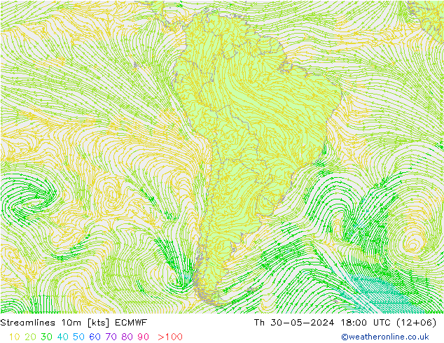 Línea de corriente 10m ECMWF jue 30.05.2024 18 UTC