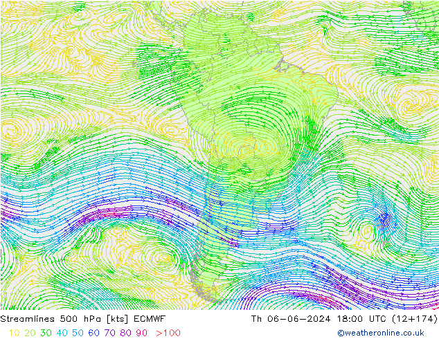 Linea di flusso 500 hPa ECMWF gio 06.06.2024 18 UTC