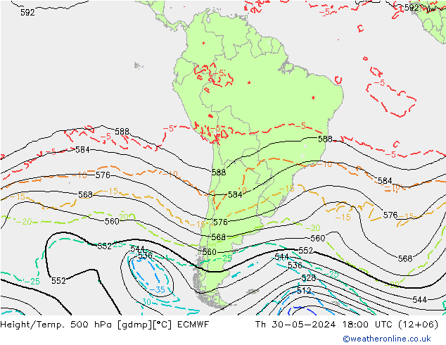 Z500/Rain (+SLP)/Z850 ECMWF Qui 30.05.2024 18 UTC