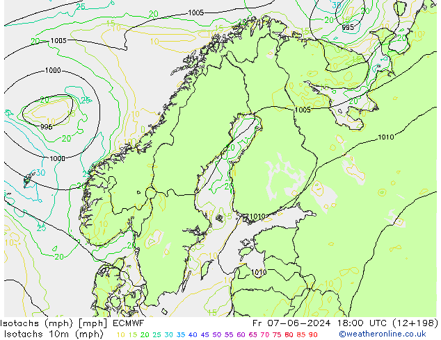Isotaca (mph) ECMWF vie 07.06.2024 18 UTC