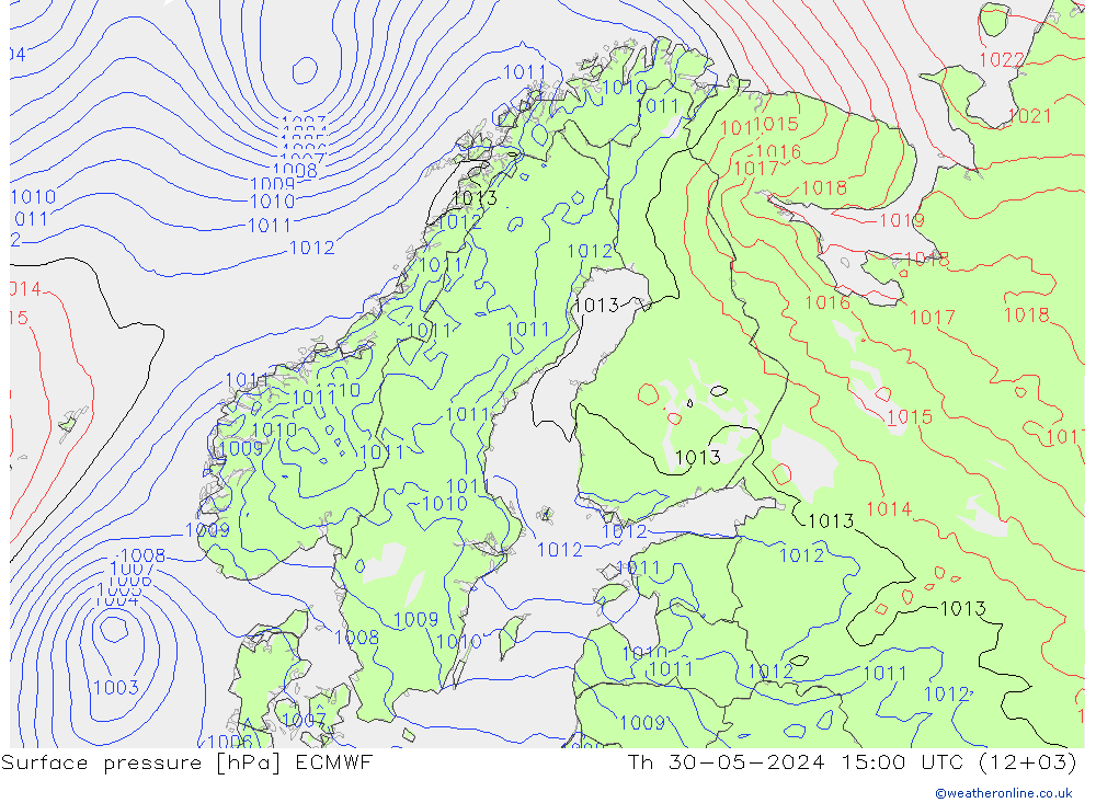 Luchtdruk (Grond) ECMWF do 30.05.2024 15 UTC