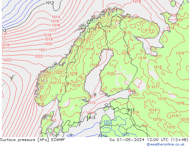 Surface pressure ECMWF Sa 01.06.2024 12 UTC