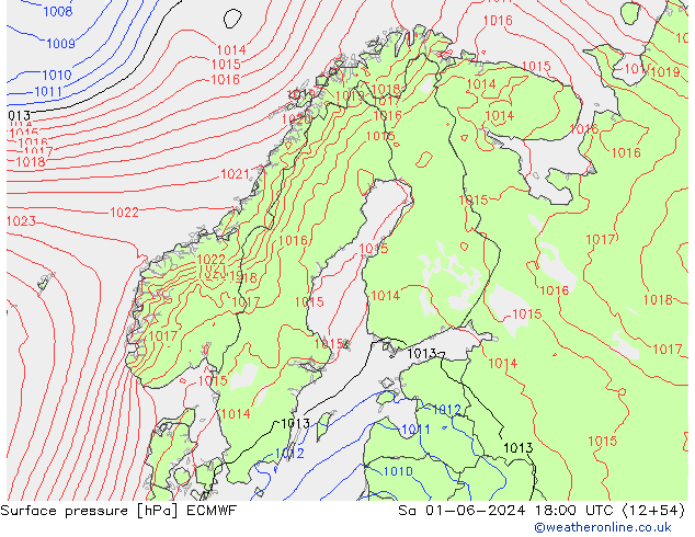 Pressione al suolo ECMWF sab 01.06.2024 18 UTC